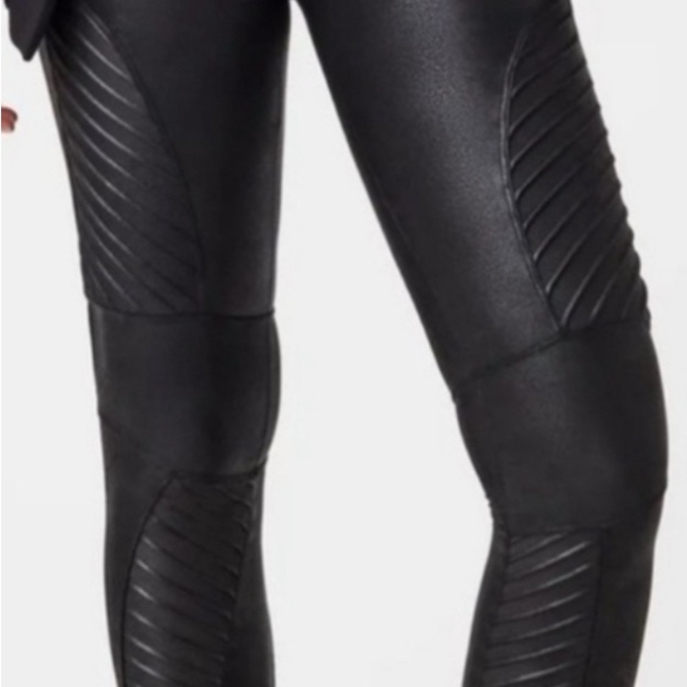 SPANX Black Faux Leather Moto Shaping Leggings size XL TALL